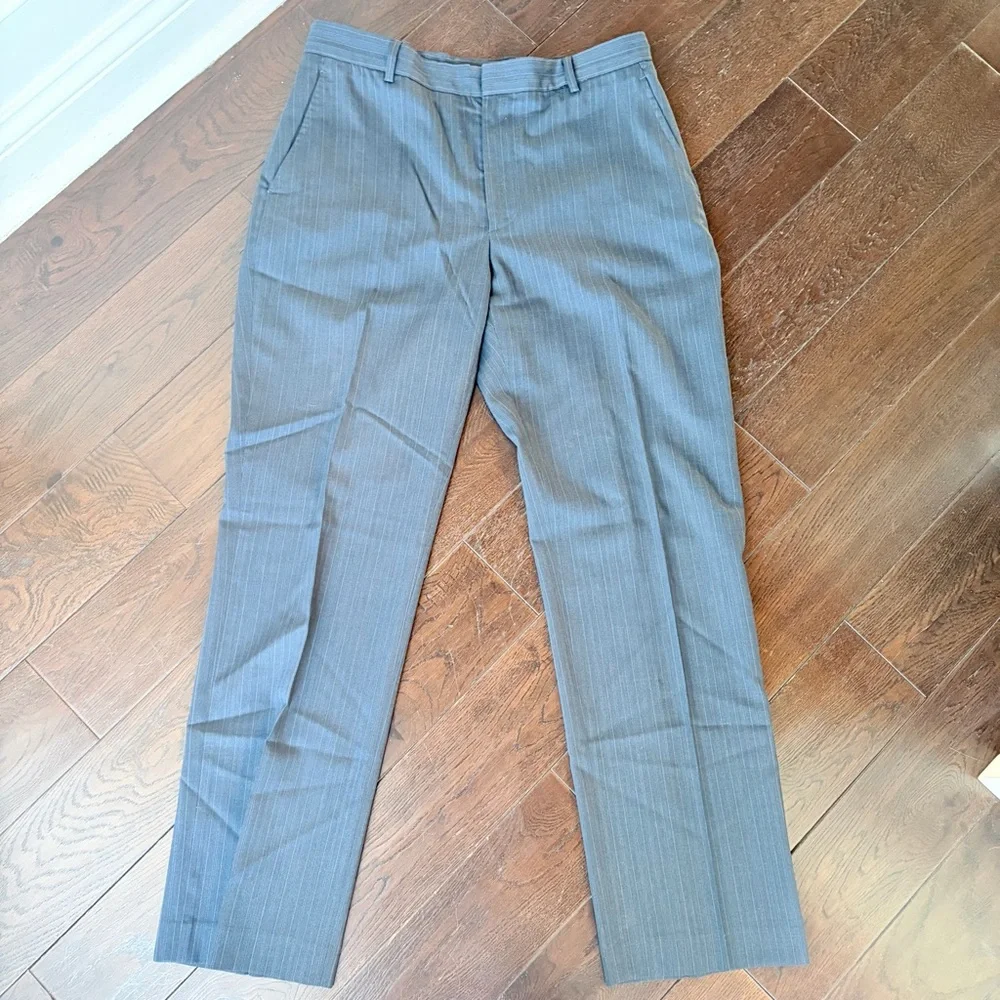 DKNY Pinstripe Flat Front Wool Blend Trousers